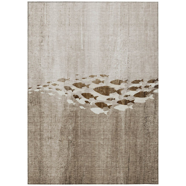 HomeRoots 9' Nautical Indoor Outdoor Area Rug in Taupe Brown and Khaki – Durable, Washable, Stylish Design 9' X 12' 579178