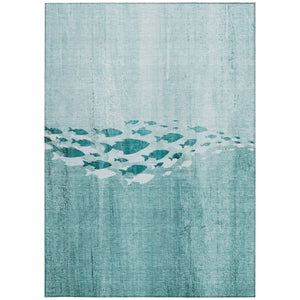 Homeroots 3' Sky Blue Nautical Area Rug - Stylish Washable Indoor/Outdoor Design For Home & Patio Decor 3' X 5' Polyester 579180
