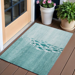 Homeroots 3' Sky Blue Nautical Area Rug - Stylish Washable Indoor/Outdoor Design For Home & Patio Decor 3' X 5' Polyester 579180