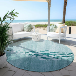 Homeroots 3' Sky Blue Nautical Area Rug - Stylish Washable Indoor/Outdoor Design For Home & Patio Decor 8' Round Polyester 579182