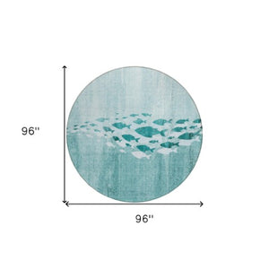 Homeroots 3' Sky Blue Nautical Area Rug - Stylish Washable Indoor/Outdoor Design For Home & Patio Decor 8' Round Polyester 579182