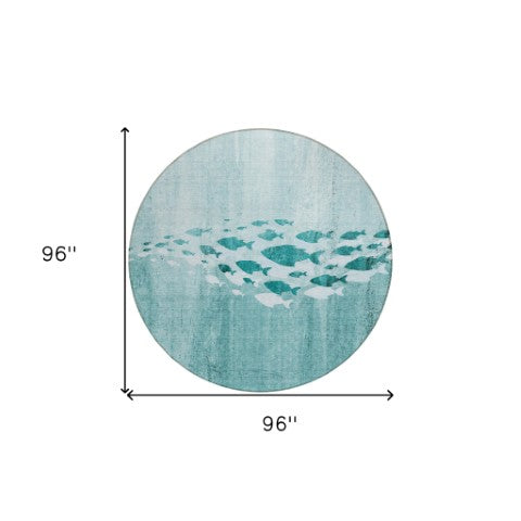 Homeroots 3' Sky Blue Nautical Area Rug - Stylish Washable Indoor/Outdoor Design For Home & Patio Decor 8' Round Polyester 579182