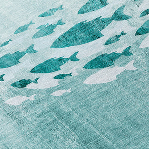 Homeroots 3' Sky Blue Nautical Area Rug - Stylish Washable Indoor/Outdoor Design For Home & Patio Decor 8' Round Polyester 579182