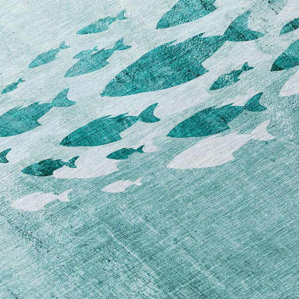 Homeroots 3' Sky Blue Nautical Area Rug - Stylish Washable Indoor/Outdoor Design For Home & Patio Decor 8' Round Polyester 579182