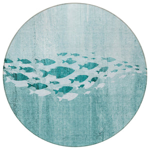 Homeroots 3' Sky Blue Nautical Area Rug - Stylish Washable Indoor/Outdoor Design For Home & Patio Decor 8' Round Polyester 579182