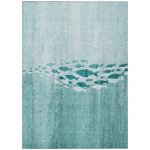 HomeRoots 5' Nautical Indoor Outdoor Area Rug in Teal Blue Aqua & Ivory - Easy-Care, Stain-Resistant Design 8' X 10' 579183