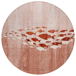 HomeRoots 5' Nautical Washable Indoor Outdoor Area Rug in Terra Cotta, Copper, and Ivory for Coastal Charm 8' Round 579188