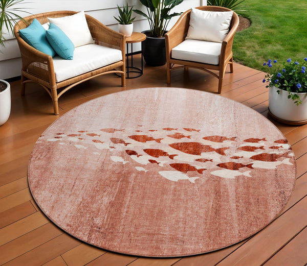 Homeroots 3' Sky Blue Nautical Area Rug - Stylish Washable Indoor/Outdoor Design For Home & Patio Decor 8' Round Polyester 579188