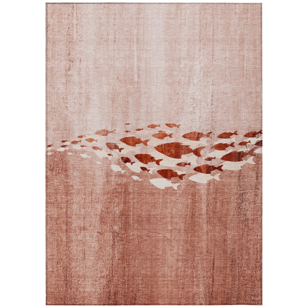 HomeRoots 9' Nautical Indoor Outdoor Area Rug in Terra Cotta, Copper & Ivory – Washable, Stain-Resistant Design 9' X 12' 579190