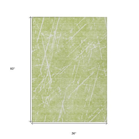 Homeroots 3' Artichoke Green And Ivory Abstract Washable Area Rug - Ideal For Indoor And Outdoor Spaces 3' X 5' Polyester 579192
