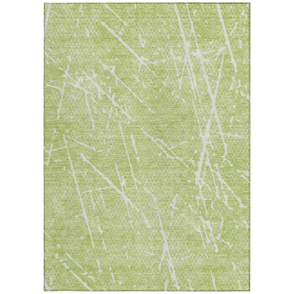 Homeroots 3' Artichoke Green And Ivory Abstract Washable Area Rug - Ideal For Indoor And Outdoor Spaces 3' X 5' Polyester 579192