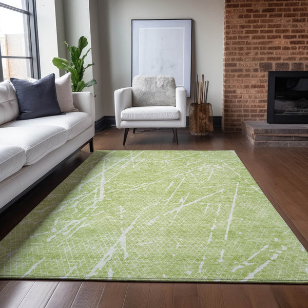 Homeroots 3' Artichoke Green And Ivory Abstract Washable Area Rug - Ideal For Indoor And Outdoor Spaces 3' X 5' Polyester 579192