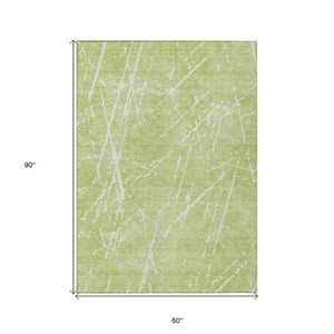 Homeroots 3' Artichoke Green And Ivory Abstract Washable Area Rug - Ideal For Indoor And Outdoor Spaces 5' X 8' Polyester 579193