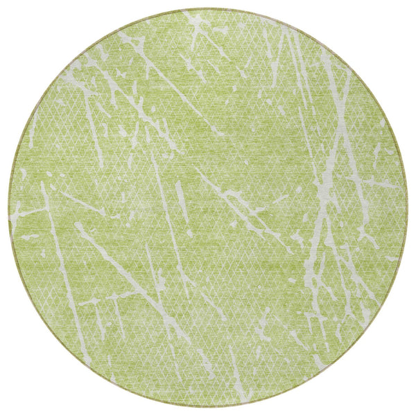 Homeroots 3' Artichoke Green And Ivory Abstract Washable Area Rug - Ideal For Indoor And Outdoor Spaces 8' Round Polyester 579194