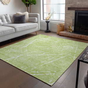 Homeroots 3' Artichoke Green And Ivory Abstract Washable Area Rug - Ideal For Indoor And Outdoor Spaces 8' X 10' Polyester 579195