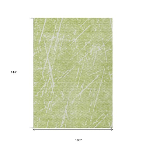 Homeroots 3' Artichoke Green And Ivory Abstract Washable Area Rug - Ideal For Indoor And Outdoor Spaces 9' X 12' Polyester 579196