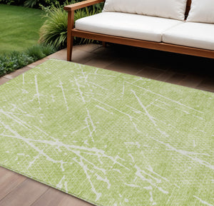 Homeroots 3' Artichoke Green And Ivory Abstract Washable Area Rug - Ideal For Indoor And Outdoor Spaces 10' X 14' Polyester 579197
