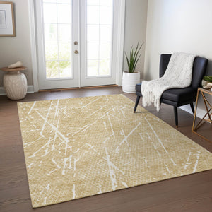 Homeroots 3' Artichoke Green And Ivory Abstract Washable Area Rug - Ideal For Indoor And Outdoor Spaces 5' X 8' Polyester 579199