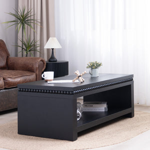 English Elm Modern Black Coffee Table With Beaded Trim – 52" Stylish Storage Solution For Contemporary Living Spaces W2729P298165