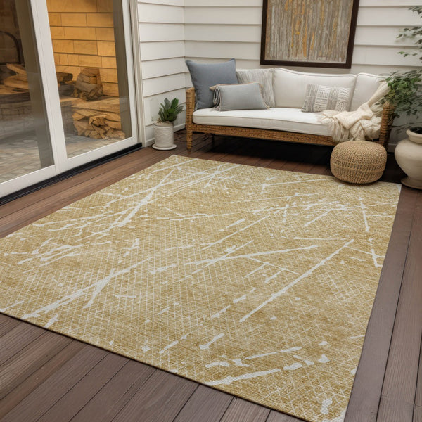 Homeroots 3' Artichoke Green And Ivory Abstract Washable Area Rug - Ideal For Indoor And Outdoor Spaces 9' X 12' Polyester 579202