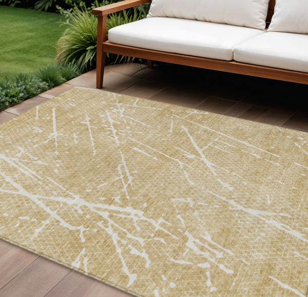 Homeroots 3' Artichoke Green And Ivory Abstract Washable Area Rug - Ideal For Indoor And Outdoor Spaces 10' X 14' Polyester 579203