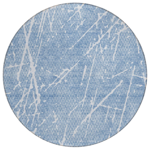 HomeRoots 5' Blue and Ivory Abstract Washable Area Rug - Modern Indoor-Outdoor Design for Elegant Spaces 8' Round 579206