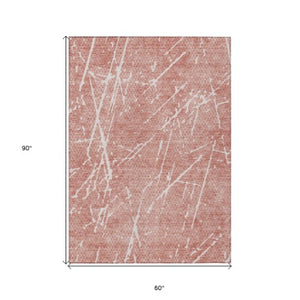 Homeroots 3' Artichoke Green And Ivory Abstract Washable Area Rug - Ideal For Indoor And Outdoor Spaces 5' X 8' Polyester 579211