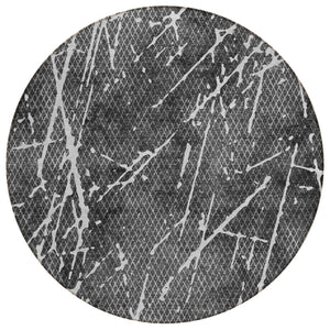 HomeRoots 5' Charcoal Ivory and Gray Abstract Area Rug – Modern Washable Design for Indoor & Outdoor Use 8' Round 579218