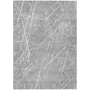 HomeRoots 5' Abstract Gray Ivory Silver Area Rug - Stylish, Washable, Durable for Indoor & Outdoor Spaces 5' X 8' 579223