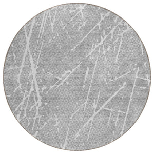 HomeRoots 5' Abstract Gray Ivory Silver Area Rug - Stylish, Washable, Durable for Indoor & Outdoor Spaces 8' Round 579224