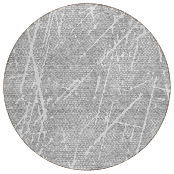 HomeRoots 5' Abstract Gray Ivory Silver Area Rug - Stylish, Washable, Durable for Indoor & Outdoor Spaces 8' Round 579224