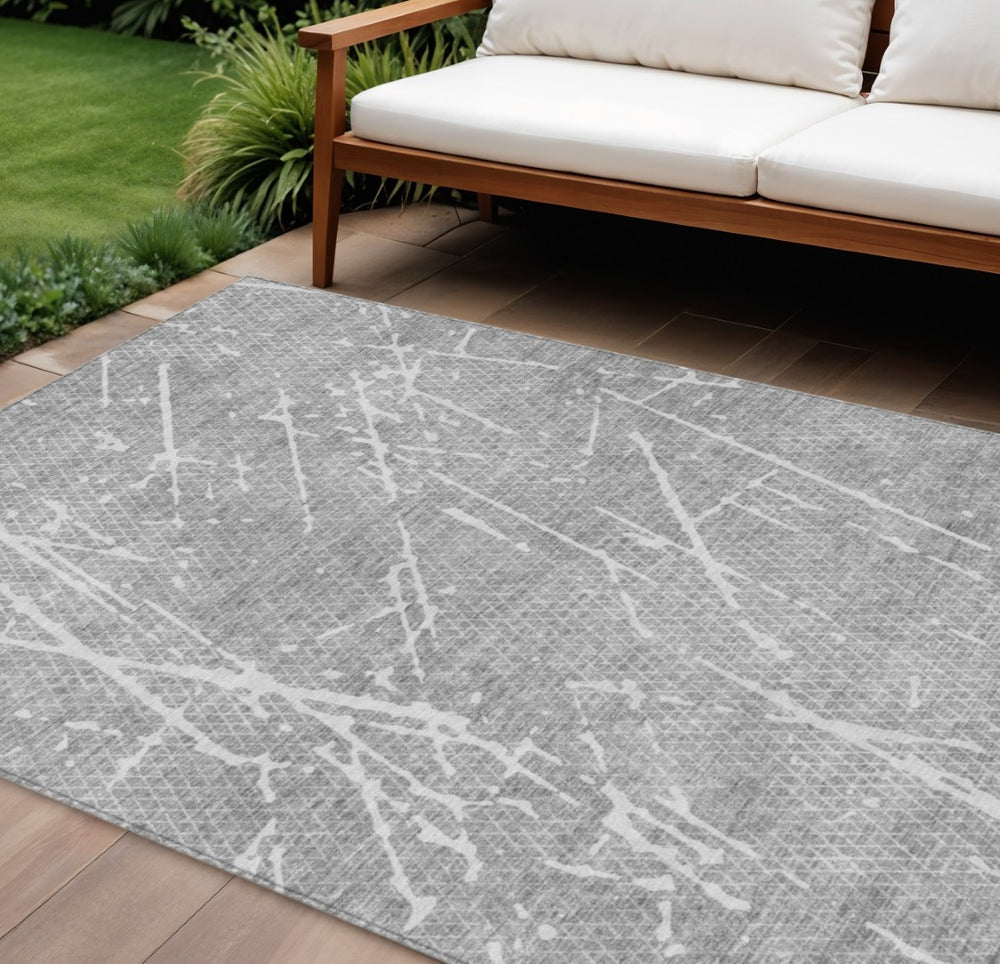 HomeRoots 9' Gray Ivory and Silver Abstract Washable Area Rug - Perfect for Indoor and Outdoor Living Spaces 9' X 12' 579226
