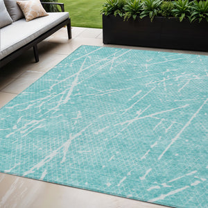 Homeroots 3' Artichoke Green And Ivory Abstract Washable Area Rug - Ideal For Indoor And Outdoor Spaces 5' X 8' Polyester 579235