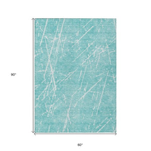 Homeroots 3' Artichoke Green And Ivory Abstract Washable Area Rug - Ideal For Indoor And Outdoor Spaces 5' X 8' Polyester 579235