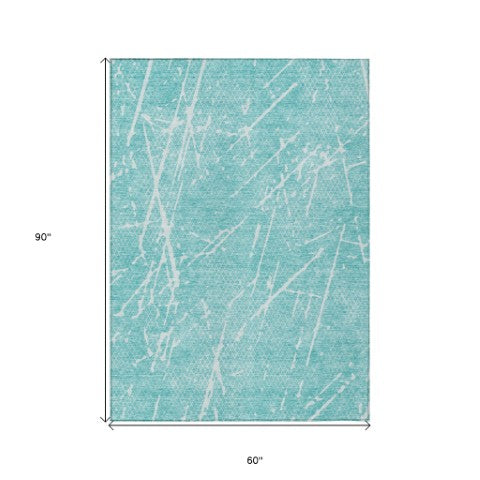 Homeroots 3' Artichoke Green And Ivory Abstract Washable Area Rug - Ideal For Indoor And Outdoor Spaces 5' X 8' Polyester 579235
