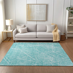 Homeroots 3' Artichoke Green And Ivory Abstract Washable Area Rug - Ideal For Indoor And Outdoor Spaces 5' X 8' Polyester 579235