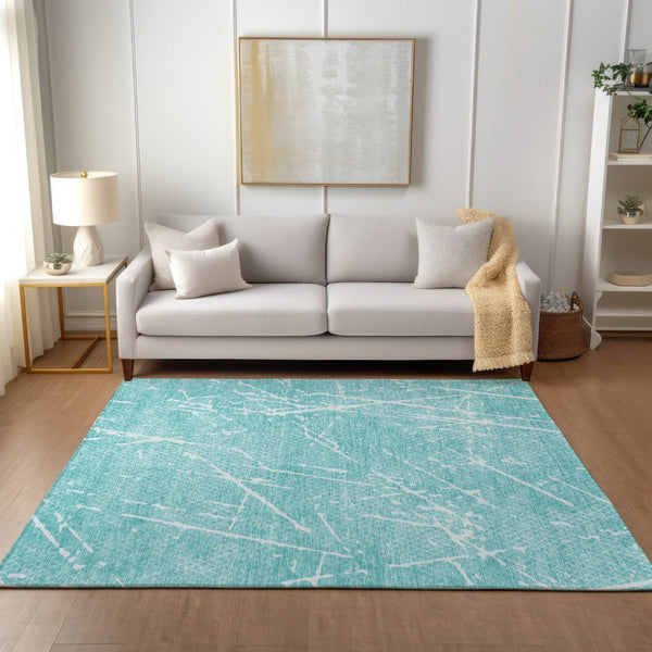 Homeroots 3' Artichoke Green And Ivory Abstract Washable Area Rug - Ideal For Indoor And Outdoor Spaces 5' X 8' Polyester 579235