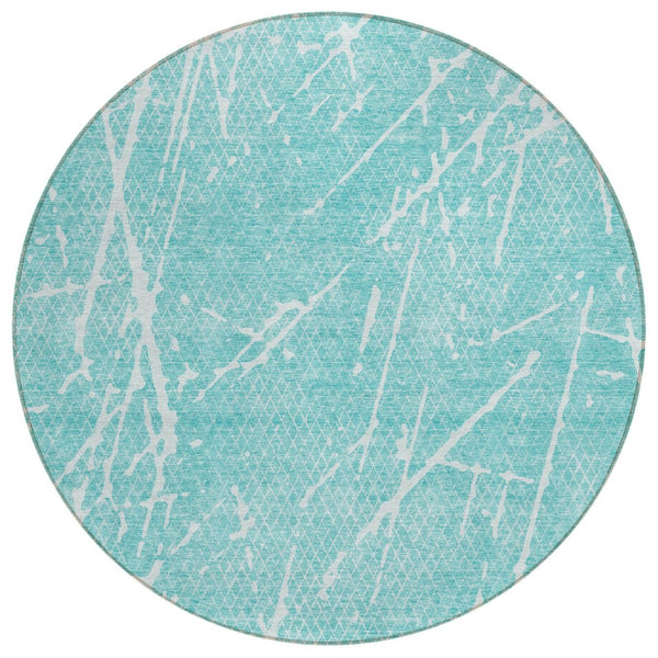 HomeRoots 5' Teal Blue and Ivory Abstract Indoor Outdoor Area Rug - Stylish, Durable, Washable for Any Space 8' Round 579236