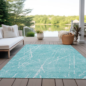 Homeroots 3' Artichoke Green And Ivory Abstract Washable Area Rug - Ideal For Indoor And Outdoor Spaces 8' X 10' Polyester 579237