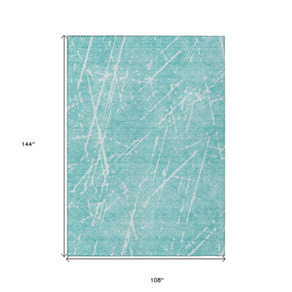 HomeRoots 9' Teal Blue and Ivory Abstract Area Rug - Stylish, Durable, Machine Washable for Indoor & Outdoor Use 9' X 12' 579238