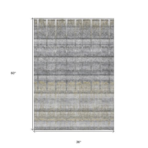 Homeroots 3' Stylish Striped Washable Area Rug - Ideal For Indoor And Outdoor Use, Durable, Stain Resistant 3' X 5' Polyester 579246