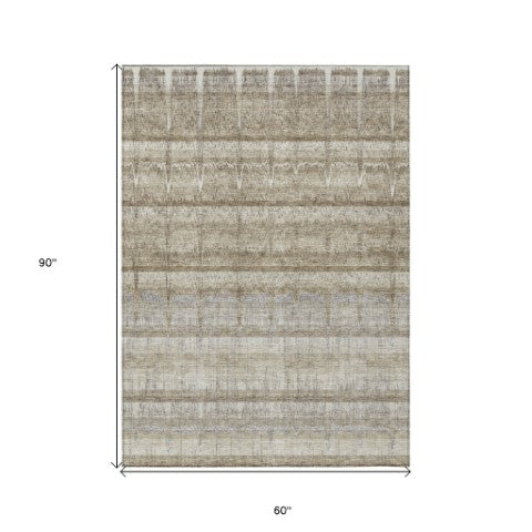 Homeroots 3' Stylish Striped Washable Area Rug - Ideal For Indoor And Outdoor Use, Durable, Stain Resistant 5' X 8' Polyester 579253