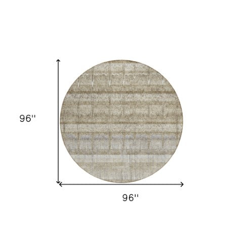 Homeroots 3' Stylish Striped Washable Area Rug - Ideal For Indoor And Outdoor Use, Durable, Stain Resistant 8' Round Polyester 579254