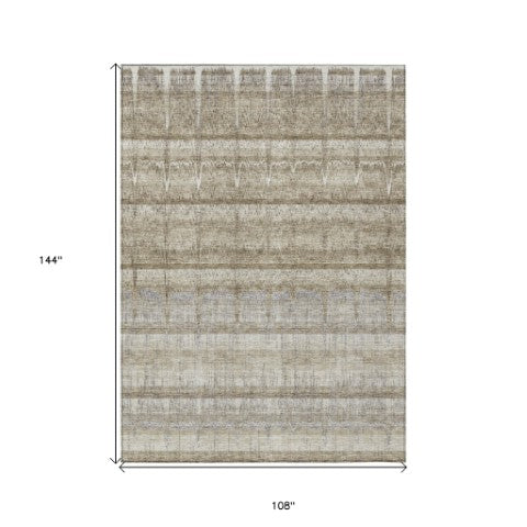 Homeroots 3' Stylish Striped Washable Area Rug - Ideal For Indoor And Outdoor Use, Durable, Stain Resistant 9' X 12' Polyester 579256