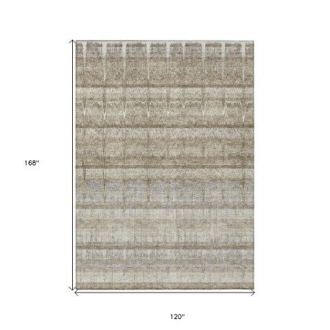 Homeroots 3' Stylish Striped Washable Area Rug - Ideal For Indoor And Outdoor Use, Durable, Stain Resistant 10' X 14' Polyester 579257