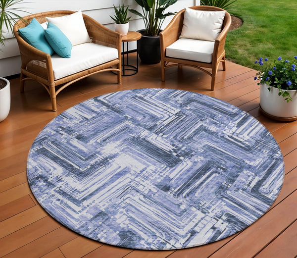 Homeroots 3' Geometric Washable Indoor Outdoor Area Rug - Durable, Stylish, And Stain-resistant For All Spaces 8' Round Polyester 579266