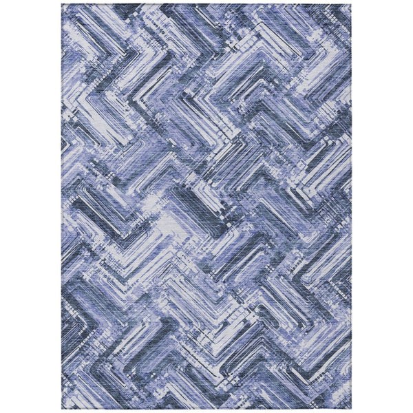 HomeRoots 5' Navy and Sky Blue Geometric Indoor Outdoor Area Rug - Durable, Washable, and Stain-Resistant Design 8' X 10' 579267