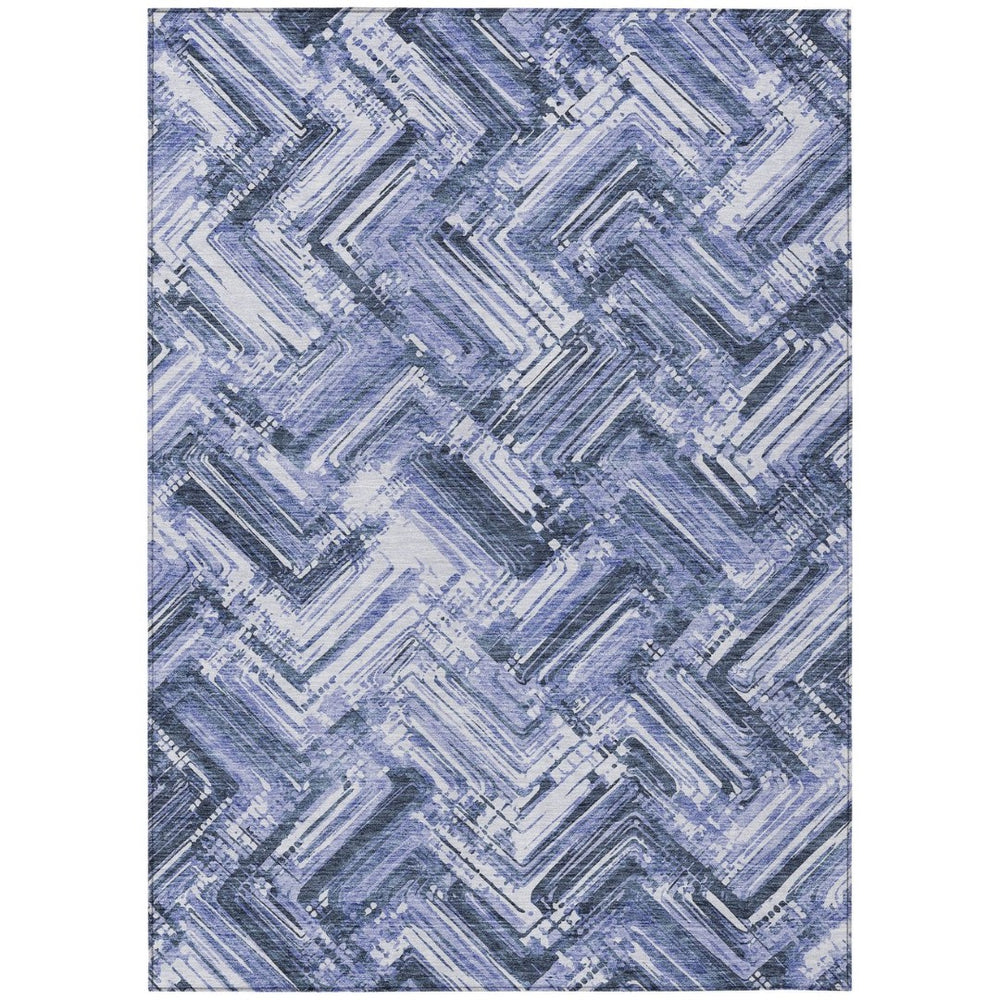 HomeRoots 5' Navy and Sky Blue Geometric Indoor Outdoor Area Rug - Durable, Washable, and Stain-Resistant Design 10' X 14' 579269