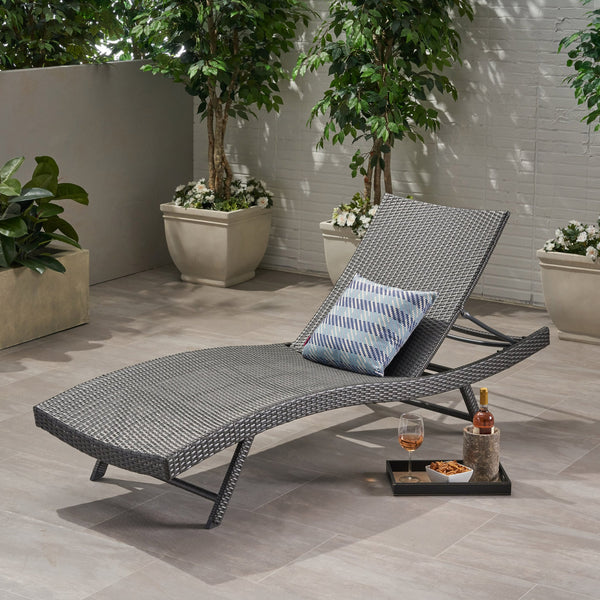 English Elm Christopher Knight Home® - Kauai Pe Wicker Chaise Lounge Chair – Hand-Crafted, Weather-Resistant, No Assembly, Modern Grey Design 54087.00GRY