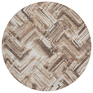HomeRoots 5' Stylish Brown Taupe Tan Geometric Area Rug - Durable, Washable for Indoor & Outdoor Spaces 8' Round 579272